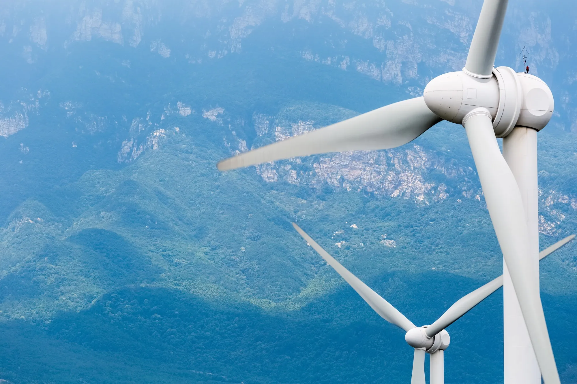 Close-up of wind turbines